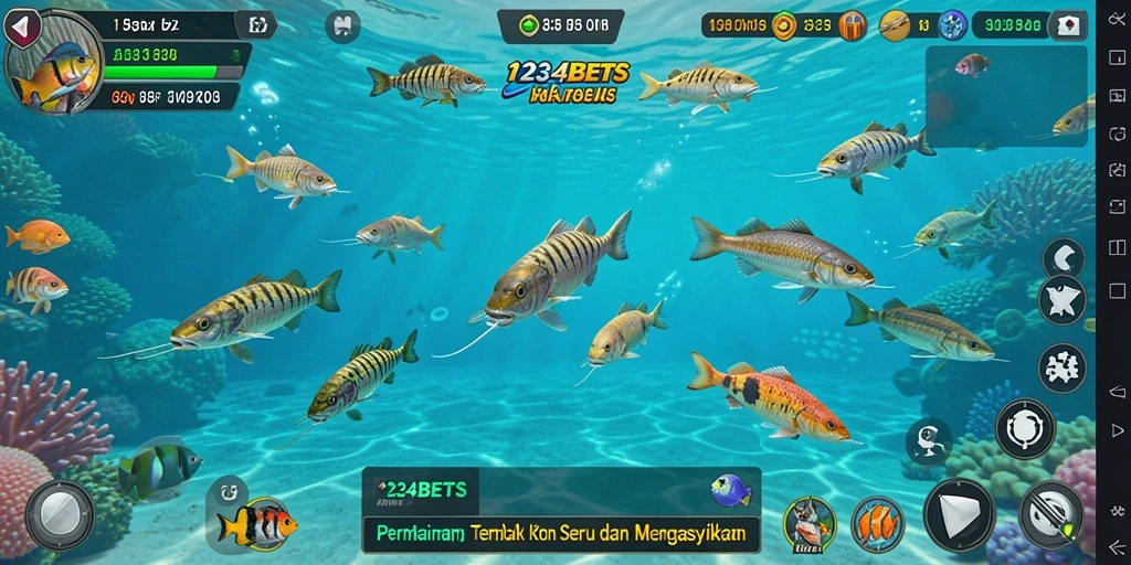 Screenshot utama 1234BETS menampilkan gameplay Tembak Ikan yang seru.