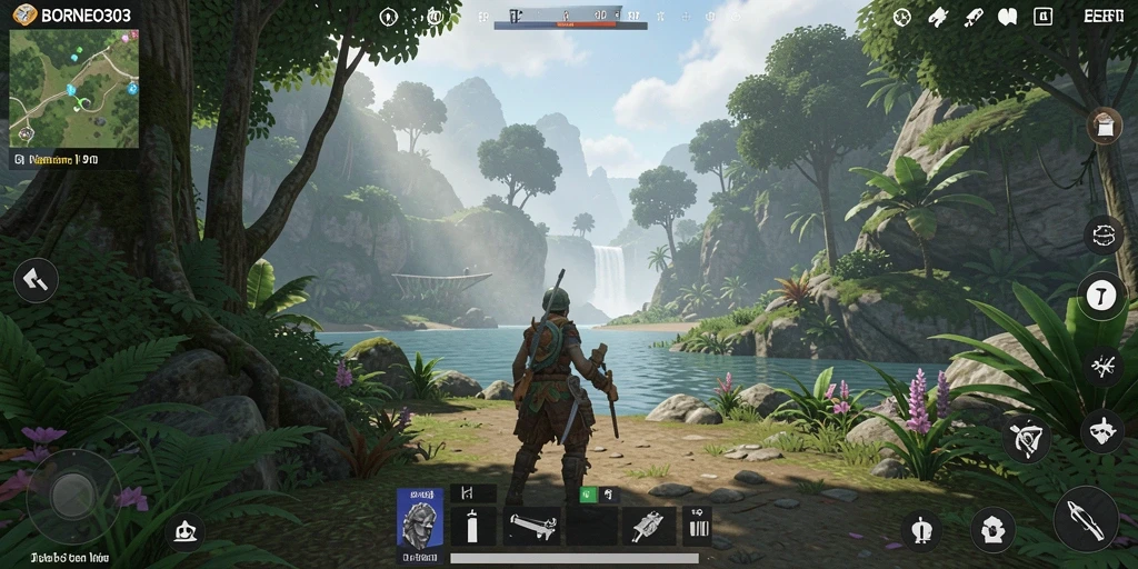 Screenshot gameplay BORNEO303 yang menampilkan dunia Open World yang luas.
