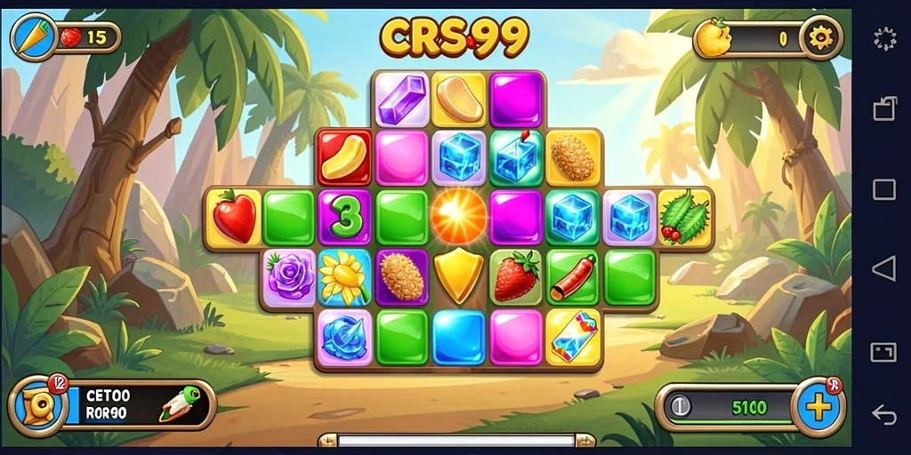 Gameplay CRS99 menampilkan pertempuran warna-warni dalam Match-3.