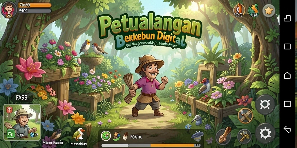 Screenshot FA99 menunjukkan aksi seru dalam berkebun digital.
