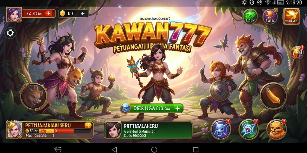 Screenshot KAWAN777 menampilkan aksi petualangan yang mendebarkan dan karakter yang berwarna-warni.