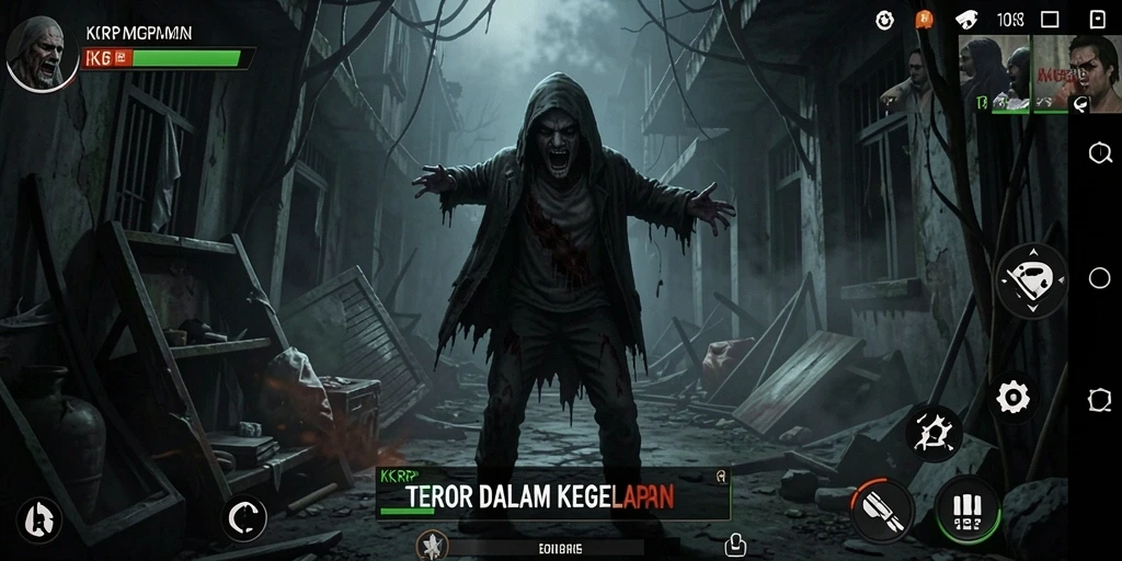 Tangkapan layar KKRP menunjukkan gameplay menegangkan dengan suasana Horror yang mencekam.