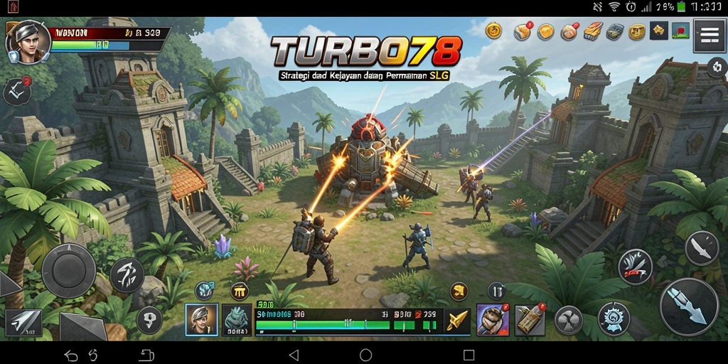 Screenshot TURBO78 menampilkan aksi pertempuran intens di dalam game SLG.